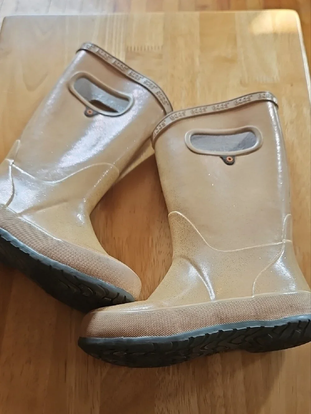 Bogs Kids Tan Glittery  Waterproof Pull-On Rain Boots